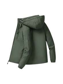 Jackets For Men,Men's Autumn/Winter Outdoor Casual Jacket, Plus Size, Medium-Length, Fleece-Lined, Thickened, Waterproof And Breathable Coat. - 綠色加絨 - 查看 2