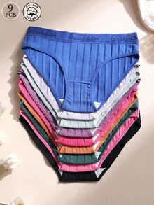 9条装女士纯棉三角内裤低腰无痕三角裤罗纹字母腰带内衣舒适透气运动内裤 - 彩色 - 查看 2