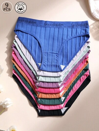 9条装女士纯棉三角内裤低腰无痕三角裤罗纹字母腰带内衣舒适透气运动内裤