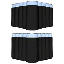 PartyPrints 25 Pack Black Blank Slim Can Cooler Sleeves | Plain Seltzer Customizable Bulk Coolers For Beer Bottles & 12oz Tall Cans | Skinny Collapsible Drink Insulated Sleeve - 黑色的 - 查看 2