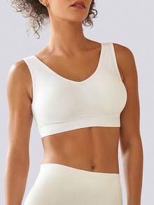 Seamless Wireless Sports Bra, Comfortable Yoga Bra With Removable Pads - White - View 6