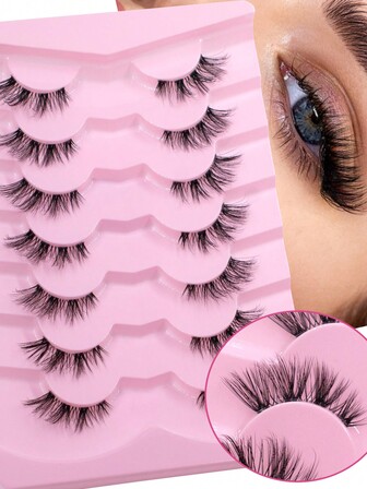 7 Pairs Reusable Half-Eye False Eyelashes, Upturned Winged, Thin Cat Eye, Fox-Shaped, Slanted, Comfortable & Natural, Fluffy & Delicate, Suitable For Glasses, Beginner-Friendly, Gift For Girls/Women, Suitable For Vacation, Party, Date, Daily Commute, Makeup