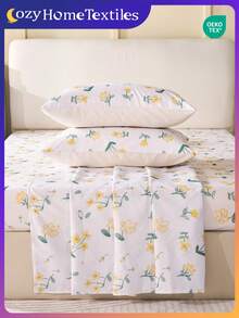 1pc/2pcs Printed Pillowcase, Without Pillow Insert, Soft & Skin-Friendly Polyester Fabric For Daily Use, Comfortable Home Textile, Suitable For Living Room, Bedroom, Outdoor, Sofa Decor, Yellow Floral Print Pattern, Oeko-Tex Certified - Multicolor - View 9