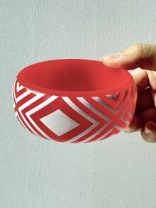 Pulsera gruesa, ancha, de moda y elegante con corazón negro de metal con efecto de goteo de aceite, pulsera de línea geométrica roja de resina con estilo punk y graffiti - Multicolor - Ver 8