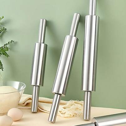 Rodillo de masa de acero inoxidable reforzado con mango antideslizante, resistente y duradero, adecuado para pizza, galletas, pasteles y pasta. Fácil de limpiar y resistente a la oxidación, un imprescindible para la repostería casera, perfecto como regalo de Navidad y Halloween