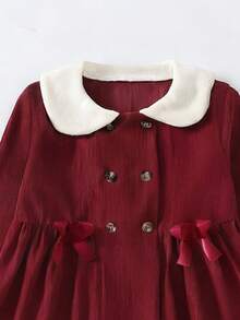 Girls' Elegantbowknott Design Knitted Cardigan With Fur Collar, Stylish Outdoor Party Wear (Beret Hat Not Included) - Burgundy - View 10