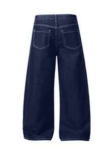 1pc Justice Brother Patchwork Wide Leg Jeans, Casual Loose Fit Comfortable Versatile All Season Plus Size Men's Denim Pants - Blue - View 8