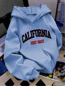 2026 Casual Women's California Letter Pattern Print Autumn Winter Sports Sweatshirt Warm Lined Hoodie Kangaroo Pocket Casual Daily Wear Perfect For Country Concert Outfit Mardi Gras Outfit Women - trắng - Xem 7