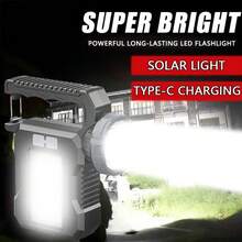 2pcs Solar Flashlight,Multifunctional Flashlight Solar Flashlight,Led Flashlight Cell Phone Charger, 800mAh Battery, USB Charging,Suitable For Home,Fishing,Outdoor Camping - Black - View 2