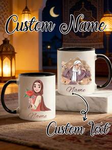 1个定制马克杯，印有“感恩一切”字样，可个性化定制姓名或文字，采用阿拉伯书法设计，可放入洗碗机清洗，可重复使用，适合穆斯林使用，是圣诞节、生日、派对等场合的伊斯兰礼物，也是派对饮具的理想之选。| 装饰陶瓷马克杯 | 可重复使用陶瓷制品，伊斯兰礼品，节日礼物 - 彩色 - 查看 11