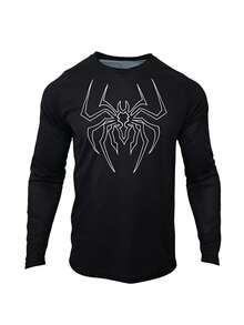 DONUTFOX Men's Casual Crew Neck Sweatshirt With Spider Print, Spider Pattern Shirt, Men's Casual Shirt, Long-Sleeve Sports T-Shirt, Cycling T-Shirt Perfect For Sports, Casual Wear, And Everyday Outfits In Spring And Summer. - Black - View 15