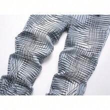 Pantalones vaqueros acampanados de corte ajustado para hombre, pantalones vaqueros elásticos con estampado único y detalles desgastados, ropa de calle de moda para jóvenes - 5718# - Ver 3