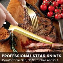 mhjJuego de Cuchillos Dentados para Carne: 8 Piezas de Cuchillos para Carne de Acero Inoxidable - Juego de Cuchillos Afilados para Pan/Mantequilla/Carne Doradosleeping Bags - 219353575 - Ver 4