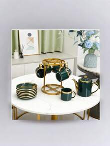 This Brand New Luxurious Wrought Iron Cup Holder Can Accommodate Up To 6 Cups, And Can Also Hold Teapots, Teacups, Saucers, And Household Coffee Cups And Saucers. It Is A Multi-Functional Storage Rack Suitable For English Afternoon Tea, Desktop Organization, And European Palace-Style Storage. - Multicolor - View 3