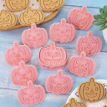 Halloween Cookie Cutters Set 10Pcs 3D Spooky Plastic Pumpkin Ghost Cookie S Stamps For Baking DIY Kids Party Supplies - 1 - Xem 3
