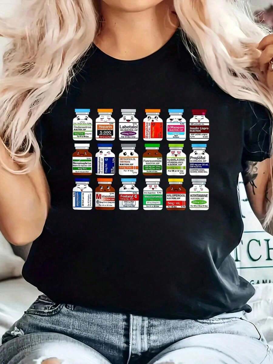 Funny Medication Vial Pharmacist Pharmacy Technician Nursing T-Shirt - 黑色 - 查看 1