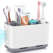 Boperzi Toothbrush And Toothpaste Holder Drainage For Bathroom Countertop With Adjustable Dividers, Large Toothpaste Caddy Organizer Storage Rustic Decor Set Anti-Slip For Shower,Family, Gray - Grey - View 2