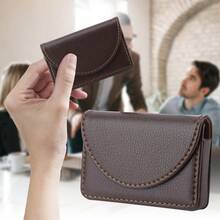 Premium Leather Portable Business Card Holder - Elegant Credit Card Organizer Case In Brown