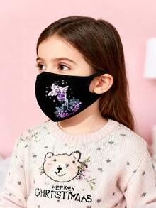 1个可爱蝴蝶印花儿童日常佩戴、圣诞派对、舞会口罩，可爱弹力布口罩，时尚高端优雅口罩，适合女孩和年龄较大的儿童 - 彩色 - 查看 3