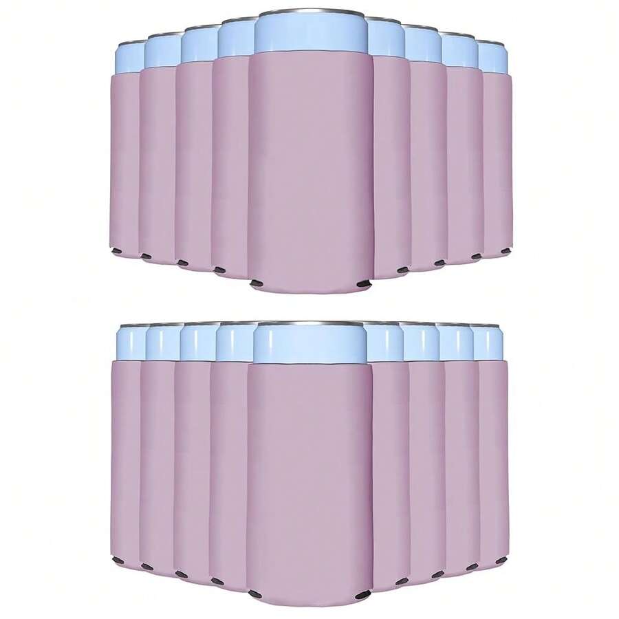PartyPrints 25 Pack Blush Blank Slim Can Cooler Sleeves | Plain Seltzer Customizable Bulk Coolers For Beer Bottles & 12oz Tall Cans | Skinny Collapsible Drink Insulated Sleeve - 臉紅 - 查看 1