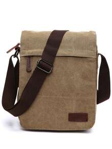 1个复古帆布单肩斜挎包，男士新款时尚便携户外邮差包，休闲旅行斜挎包，男女通用，底部可扩展拉链设计，可调节肩带 - 彩色 - 查看 18