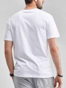 Camiseta de algodón de 180g para hombre, de manga corta y estilo casual - camiseta de verano transpirable con cuello redondo, estampado de moda moderno, lavable aáquina, corte regular adecuado para uso casual, para desplazamientos diarios, ropa casual de verano, versátil para uso en el hogar, adecuada para paseos al aire libre, sencilla y sin restricciones, estilo de nicho moderno, la primera opción para parejas. - Negro - Ver 7