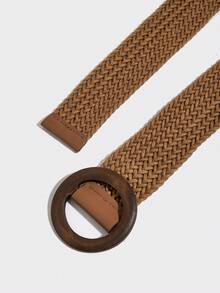 1pc Bohemian Women's Belt, Western Belts, BOHO Vacation Brown Round Wooden Buckle Woven PP Straw Belt To Match Skirts And Pants, Party, Holiday Gift, Daily Commute, Beach Vacation, Beach Accessories For Women, Back To School - Brown - View 5