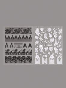 优雅蕾丝美甲贴纸套装 - 包括黑色3D立体、黑白箔片和白色镂空巴洛克设计，超薄纹理贴纸，适用于新娘、节日和DIY美甲，1/2片装。 - 彩色 - 查看 13