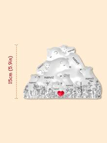 拥抱熊一家亚克力拼图，蓝色、黑色、黑色花卉图案，家庭爱心礼物，可定制家庭成员姓名，房间装饰 - 彩色 - 查看 20