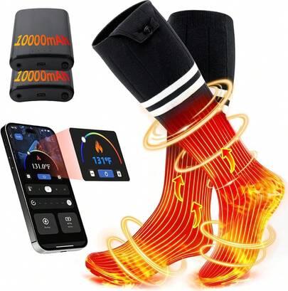 ALLJOY Heated Socks, Heating Pad, 2x10000mAh Rechargeable Electric Socks With 4 Heat Settings And 5 Timer, For Men Women, Winter Foot Warmers For Camping, Skiing, Hiking, Fishing