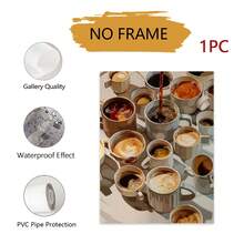 1幅无框复古咖啡爱好者帆布画 - 复古咖啡艺术海报，趣味插画，精细的拿铁、卡布奇诺、摩卡咖啡图案，高品质帆布墙饰，适合家居、宿舍、客厅 - 送给咖啡爱好者的理想礼物，咖啡主题装饰，宿舍艺术，2D平面印刷 - 彩色 - 查看 8