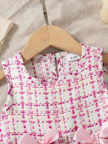 Infant/Baby GirlCute Pink Plaid Ribbon Bow Tie Waist A-Line Sleeveless Dress, Spring/Summer - Pink - View 5