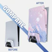 一套 PlayStation 5 CD 版 PVC 保护贴纸，防刮花，包含主机贴纸和 2 张手柄贴纸，乙烯基装饰贴纸，定制 3A 游戏角色和动漫角色主题贴纸，适用于 PlayStation 5 主机配件 - 彩色 - 查看 9