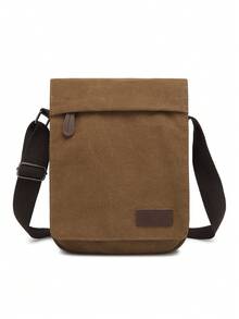 1个复古帆布单肩斜挎包，男士新款时尚便携户外邮差包，休闲旅行斜挎包，男女通用，底部可扩展拉链设计，可调节肩带 - 彩色 - 查看 2