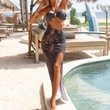 New Arrival Women's European & American Cross-Border Printed Swimwear Set, Elegant Sexy Fashion Beach Swimwear For Vacation Black Summer - Black - View 1