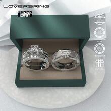 Bridal Sets Wedding Ring Sets His And Hers Promise Ring Couples Bridal Sets Women S925 Sterling Silvery Moissanite Man Wedding Bands With Couple Ring Box - 白色 - 查看 3