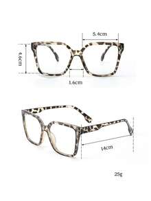 1pc Square PC Non-Prescription Glasses, Plus Size Leopard Print Retro Ins Fashion Eyewear Accessory, Non-Prescription - Multicolor - View 10