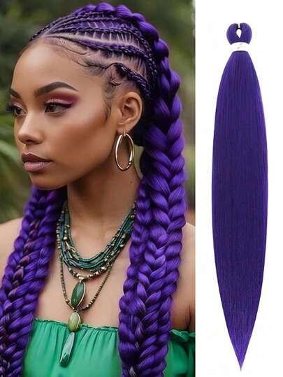 1 Pack 26 Inch Deep Purple Pre-Stretched Braiding Hair, Professional Soft Yaki Braiding Synthetic Hair For Twists, Heat Stylable Crochet Braiding Hair Extensions, Hair Accessories