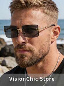 1 Pair/2 Pairs/4 Pairs/5 Pairs/6 Pairs/7 Pairs/8 Pairs Ultra-Light Rectangular Frame Decorative Glasses, Versatile Personalized Street Style Fashion Glasses For Men, Big Frame Slimming, Suitable For Daily Life And Outdoor Travel Accessories, Essential For Going Out - Multicolor - View 6