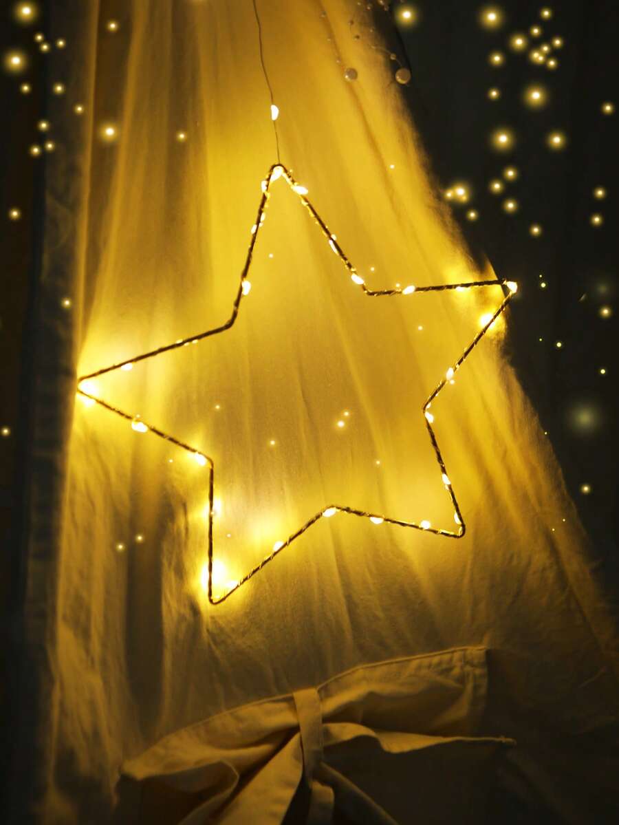 1 S/M/L Star Shaped Pendant Light, Gold Forged Iron Pendant Light, Window Decoration Light, Holiday Atmosphere Light, Holiday Party Home Courtyard Decoration Light, Warm Night Light, Pendant Light, Copper Wire Light, Fairy Tale Light, Warm Atmosphere Pendant Light - Yellow - View 1