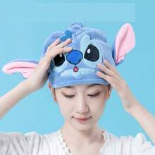 Miniso 莉萝与史迪奇 3D 毛绒吹风帽 - 柔软超细纤维材质，3D 立体造型细节，高吸水性，沐浴后高效吹干头发（1 个装） - 藍色 - 查看 4