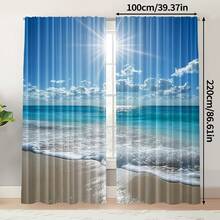 2 Pieces Tropical Beach Curtain Panels - Coastal Waves And Turquoise Ocean Design Curtains, No Rod Required, Easy To Hang Pocket Top, Suitable For Living Room, Bedroom, Bathroom, Terrace - Durable Polyester Fiber Decorative Curtains, Home Decor, Tranquil Aesthetics, Textured Effect, Holiday Villa Style - 彩色 - 查看 6