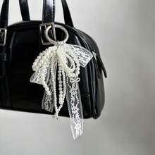 -Worthy, Niche Pearl Lace Bow Pendant For Bags, Cars, And Keychains. - 白色 - 查看 1