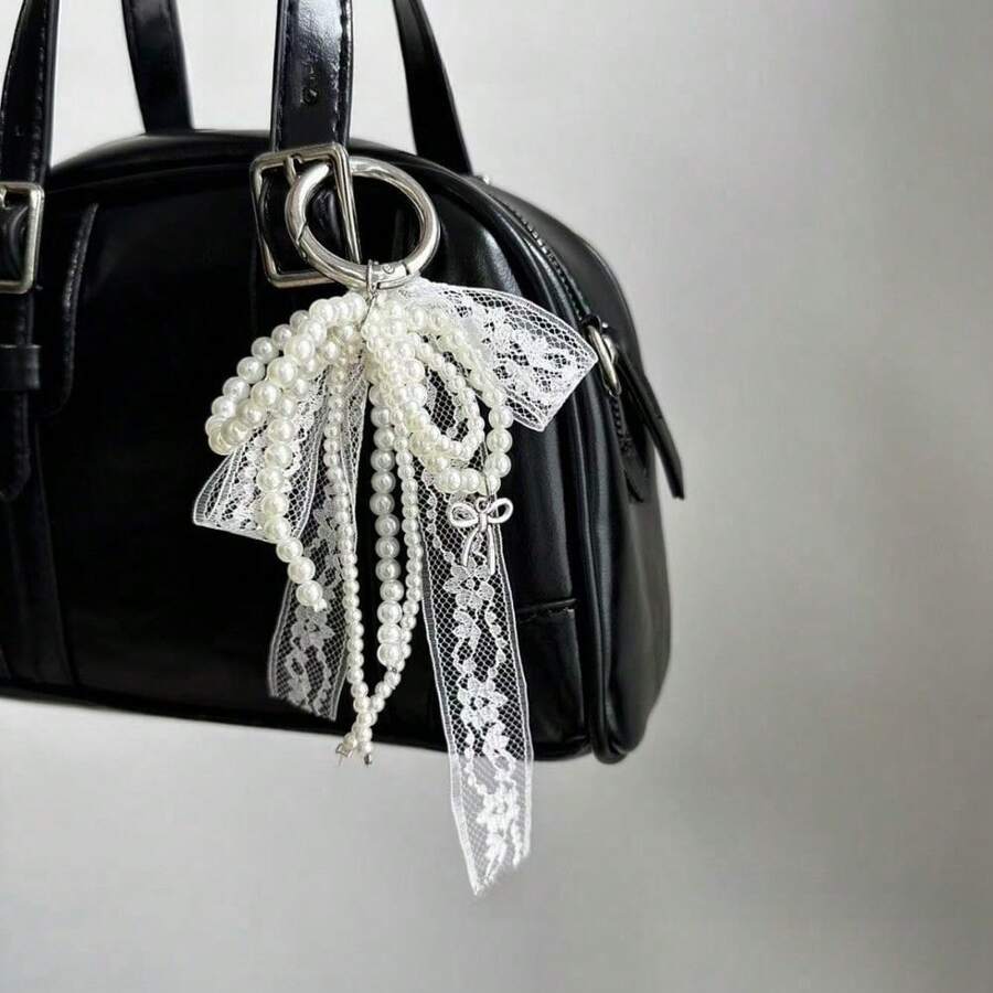 -Worthy, Niche Pearl Lace Bow Pendant For Bags, Cars, And Keychains. - 白色 - 查看 1