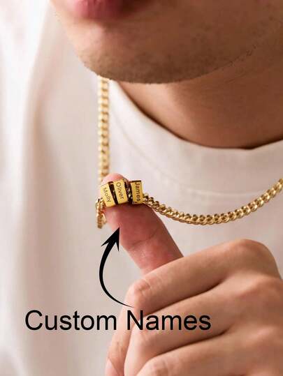 Customized Name Pendant Necklace, Personalized Men's Necklace, Personalized Engraved Multi-Name Square Pendant Necklace, Customized Jewelry, Unique Engraving Of 1-4 Different Names, Stainless Steel Silver/Gold Square Pendant Necklace, Suitable As Birthday, Valentine's Day, Halloween, Christmas Gift