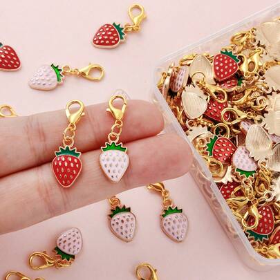 5pcs 2026 New Alloy Strawberry DIY Fruit Series Accessories, Cherry & Strawberry Pendant Charms For DIY Bracelet, Keychain