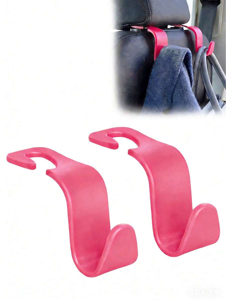 2pcs Pink Abs Car Hooks, Hidden Multi-purpose Seat Back Headrest Hanger For Car, Creative Storage Hook - Pink - View 1