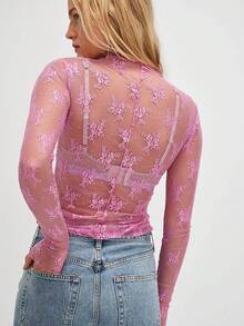 Wild Summer Black Mesh Sheer Lace Country Western Music Festival Women's Tops Western Women's Concert Women's Hippie Western Women's Rave - 粉色 - 查看 3