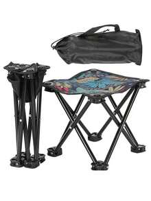 1pc Outdoor Foldable Stool, Portable Folding Bench For Fishing, Painting, Camping - Black - View 1