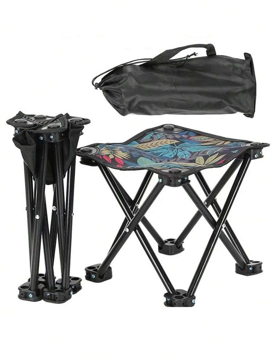 1pc Outdoor Foldable Stool, Portable Folding Bench For Fishing, Painting, Camping - Black - View 1